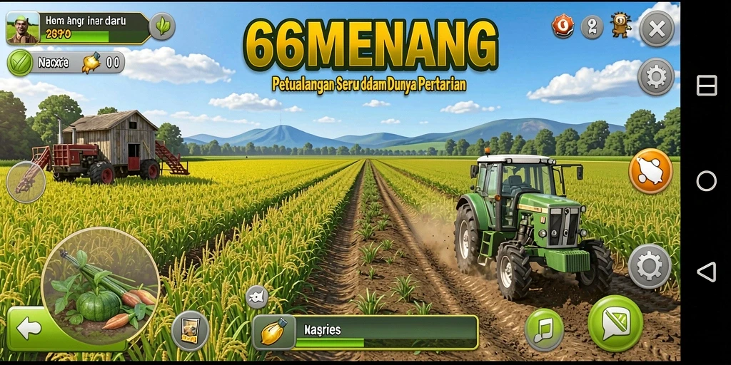 Tangkapan layar gameplay 66MENANG dengan suasana pertanian yang indah.