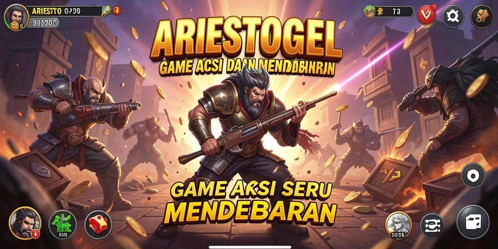 Tampilan gameplay ARIESTOGEL dengan aksi mendebarkan.