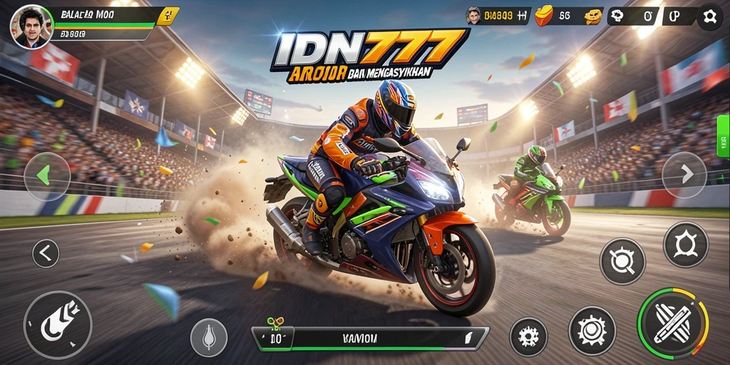 Gameplay seru dalam balapan motor IDN777 yang menantang.