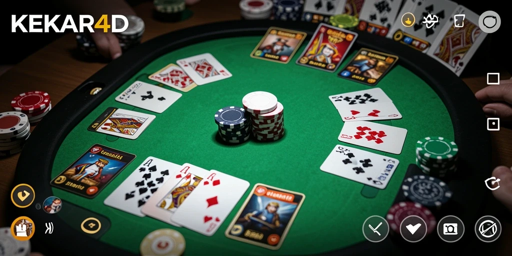 Tampilan seru dari gameplay Gaple KEKAR4D dengan kartu dan pemain.