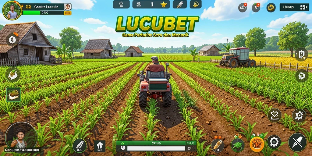 Tangkapan layar gameplay LUCUBET dengan pemandangan ladang yang indah.