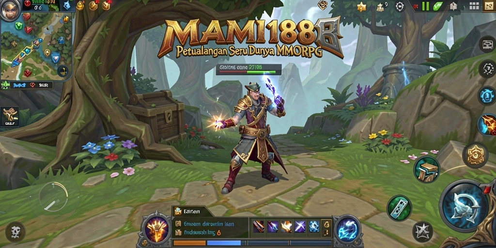 Screenshot MAMI188 menunjukkan pertarungan epik dengan monster besar dalam dunia MMORPG.