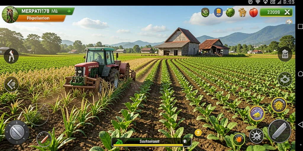 Tampilan gameplay MERPATI178 dengan ladang hijau dan hewan ternak yang aktif.