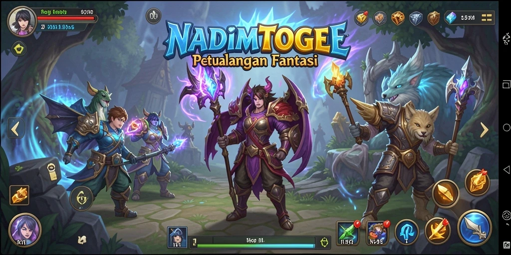 Tangkapan layar gameplay NADIMTOGEL dengan aksi pertarungan RPG.