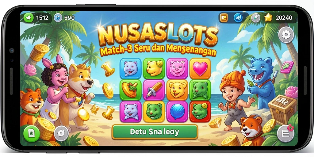 Tampilan gameplay Match-3 yang seru dan penuh warna.