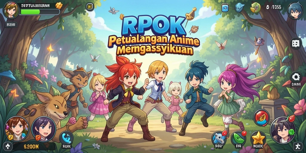 Gameplay RPOK menampilkan pertempuran karakter Anime yang seru.