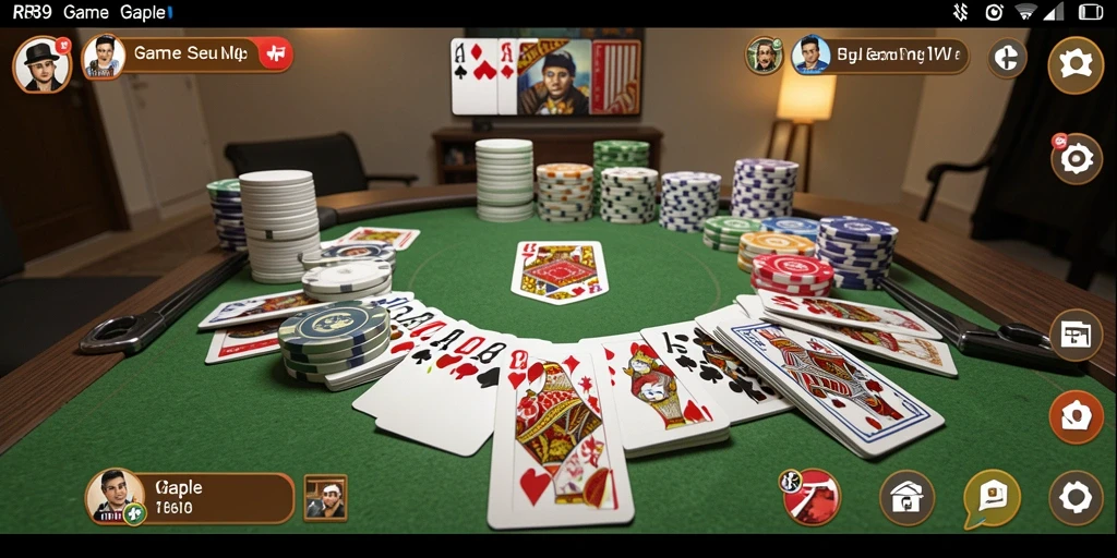 Screenshot gameplay RR89 menunjukkan suasana permainan Gaple yang seru.
